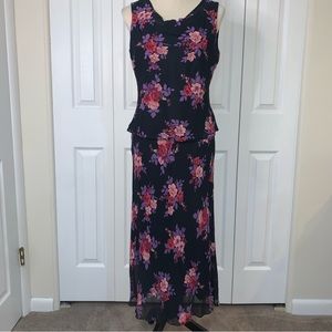 Evan Picone Dress Sz8 black/pink/purple floral fully lined dress